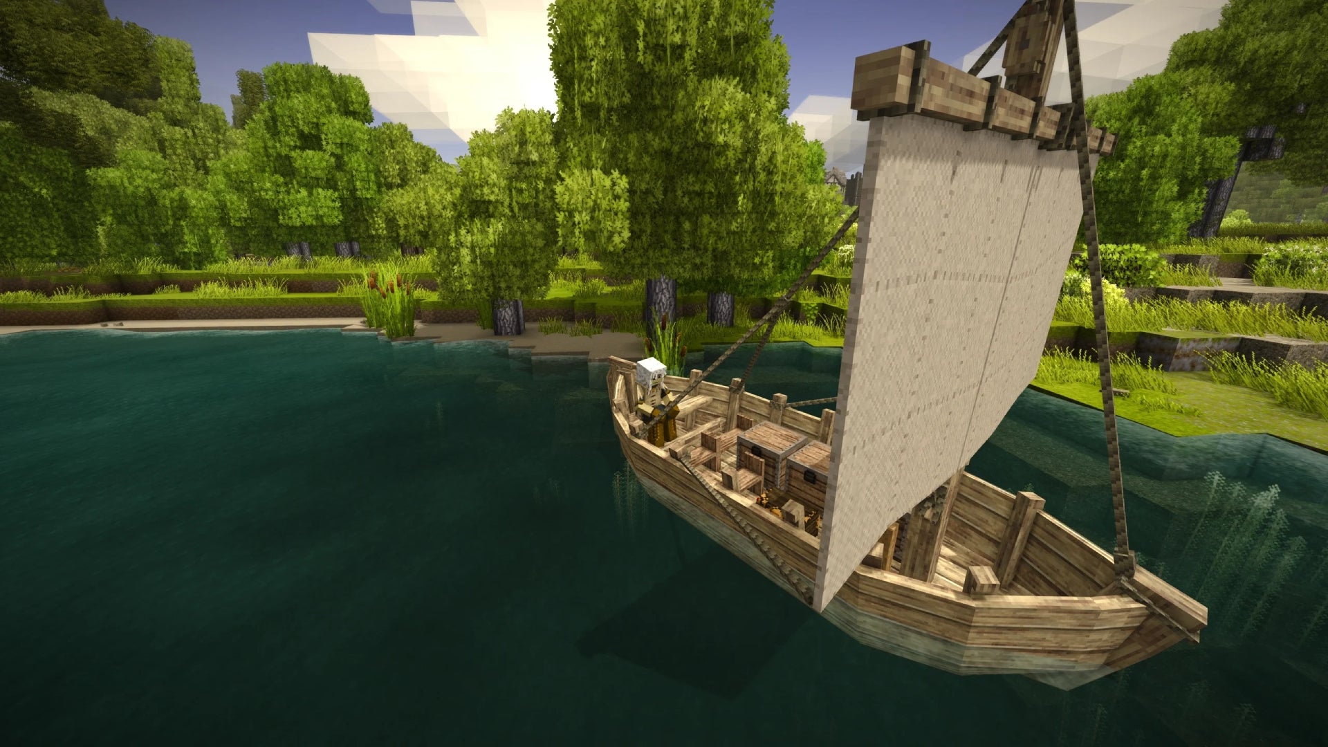 A player sailing a boat in Vintage Story. - 1