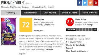 Pokémon Scarlet e Violet no fundo da tabela no Metacritic