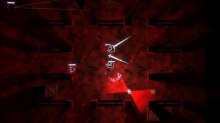 A triangle fights a guard in the prison armoury in Void Sols