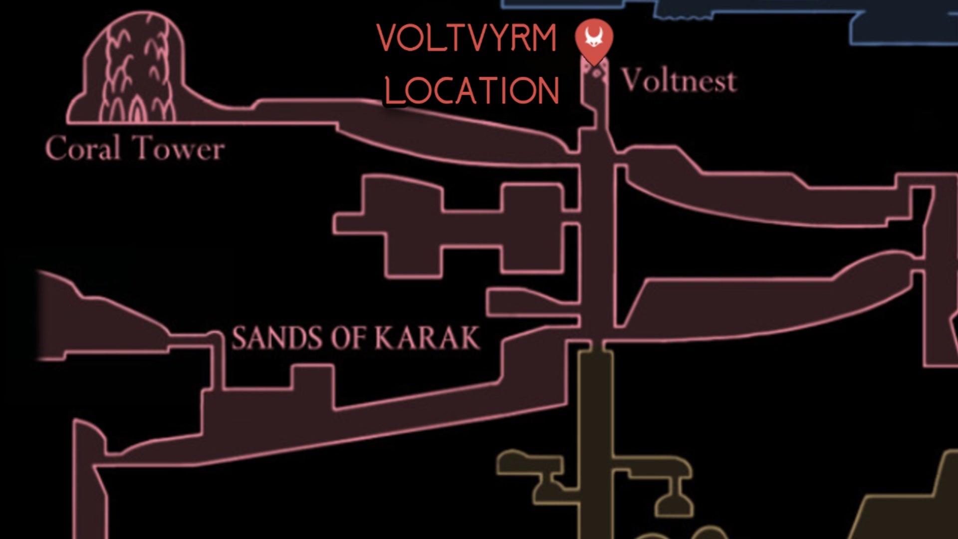 A screenshot of Hollow Knight: Silksong showing the path through the beginning of Act 3. - 52