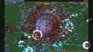 A Vampire Survivors player stands still, a horde of enemies being kept at bay by area of effect weapons that continually damage them as they approach