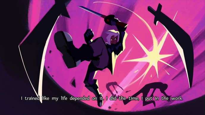 A still image from the intro to Wanderstop, explaining how hard the main character fought.