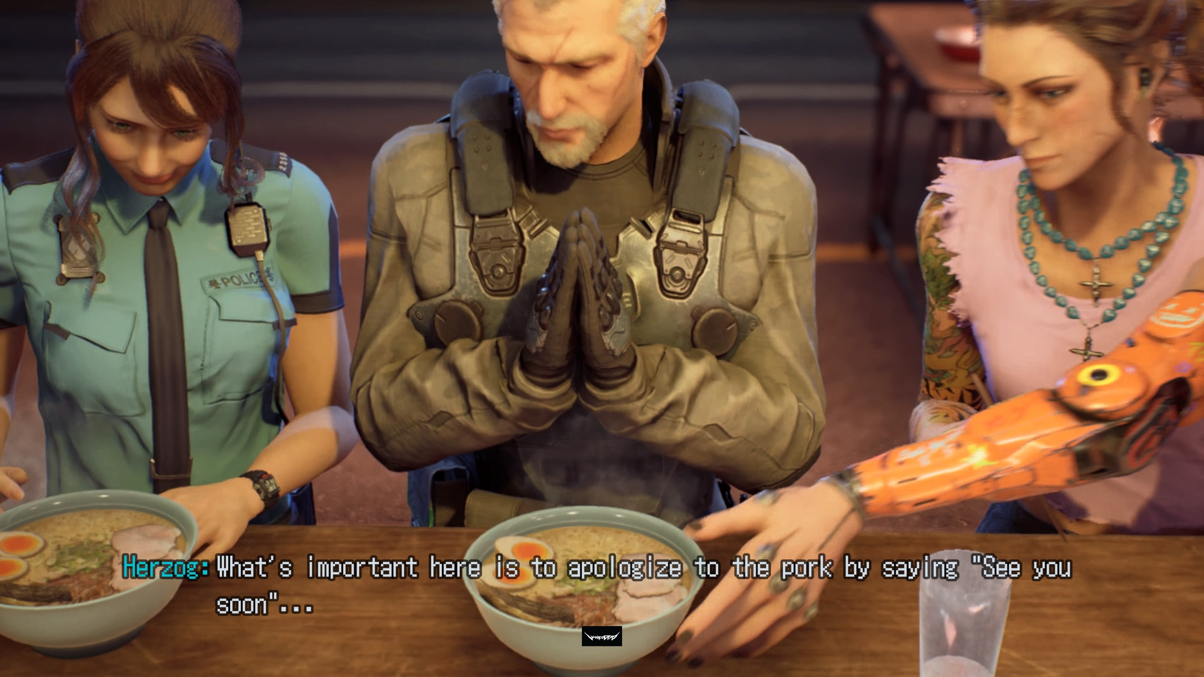 Wanted: Dead review - three characters discuss ramen