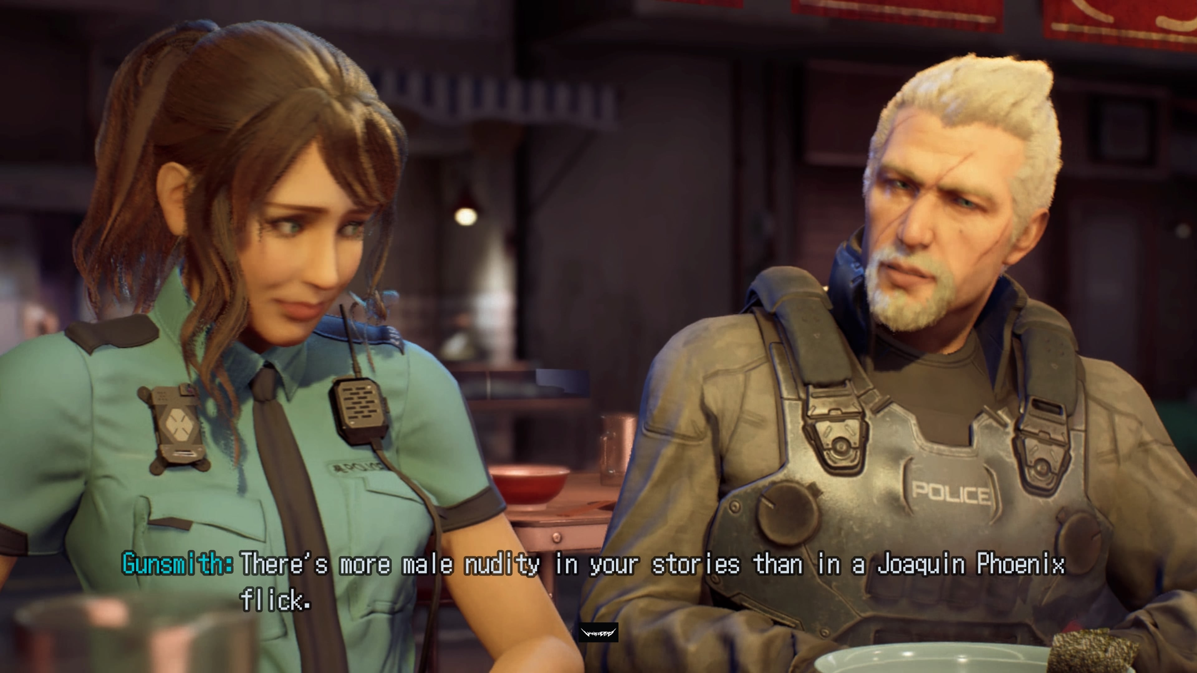 Wanted: Dead review - some weird dialogue where someone called Gunsmith says &lsquo;there&rsquo;s more male nudity in your stories than in a Joaquin Phoenix flick.'