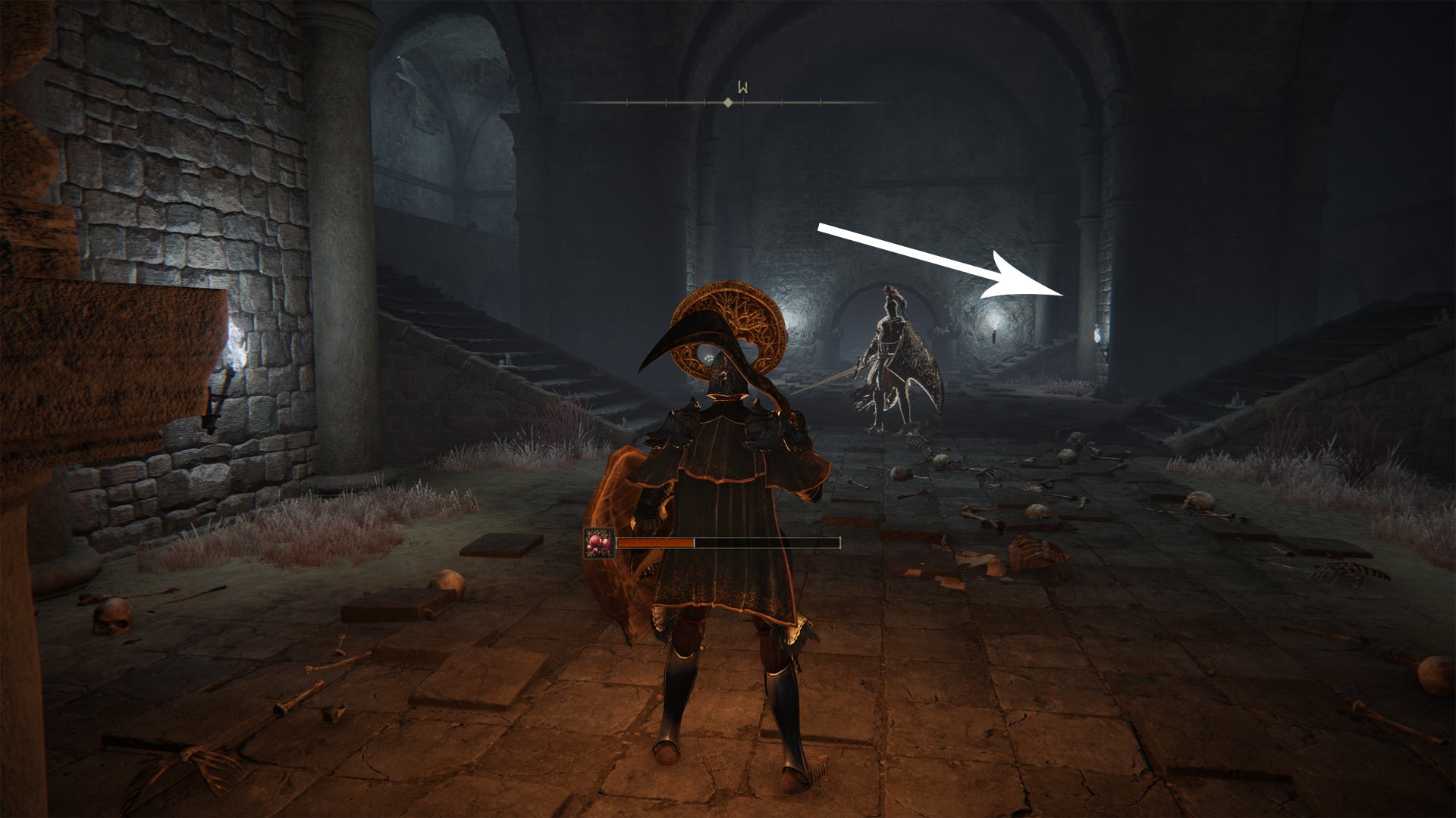 A room with a spirit knight in the Elden Ring War-Dead Catacombs. - 6