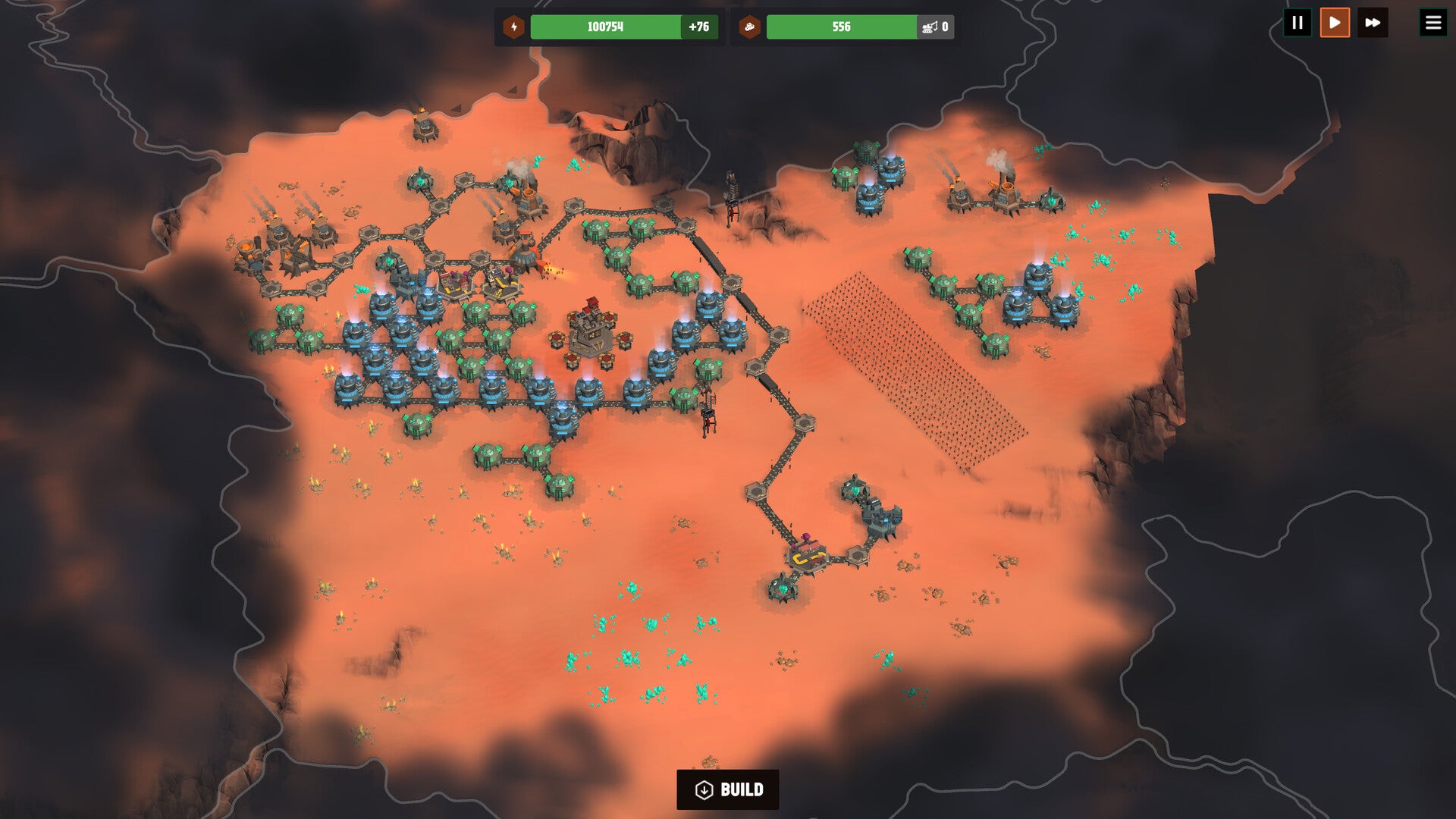 A hexagonal factory on a dusty red planet, seen from above in the game Warfactory. - 1