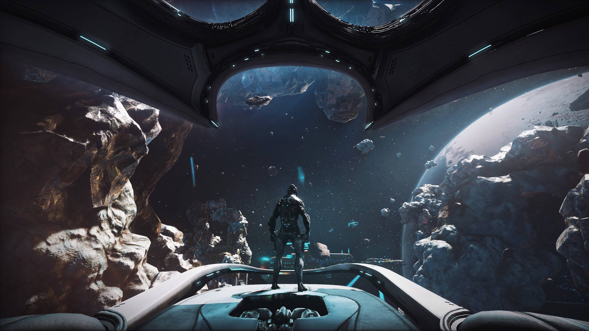 view from the Railjack dront window in Warframe - 3