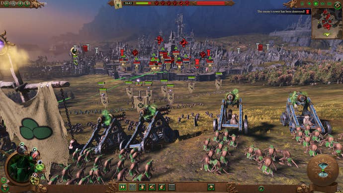 Skaven assault a settlement in Total War Warhammer 3.