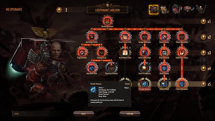 A character’s skill tree in a Warhammer 40,000: Battlesector screenshot.