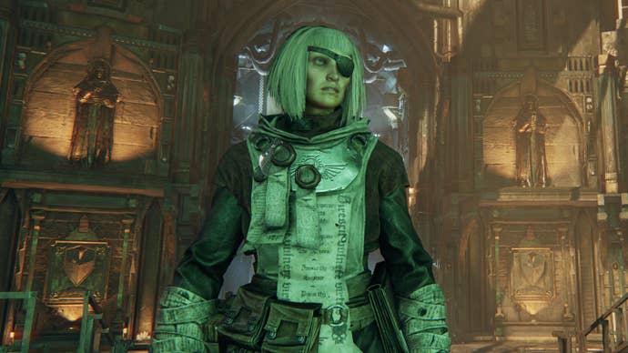 Caterina the pious Zealout in a Warhammer 40,000: Darktide screenshot.