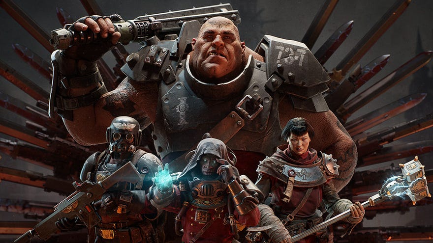 Warriors of the Emperor pose in Warhammer 40,000: Darktide’s key art.