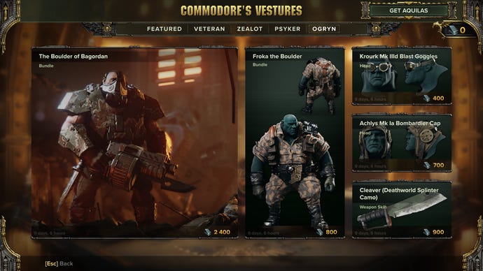 Browsing the microtransaction store in a Warhammer 40,000: Darktide screenshot.