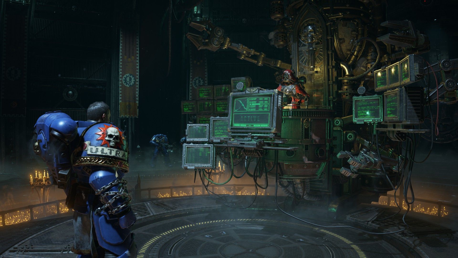 A magos surrounded by computer interfaces speaks with Titus. - 14