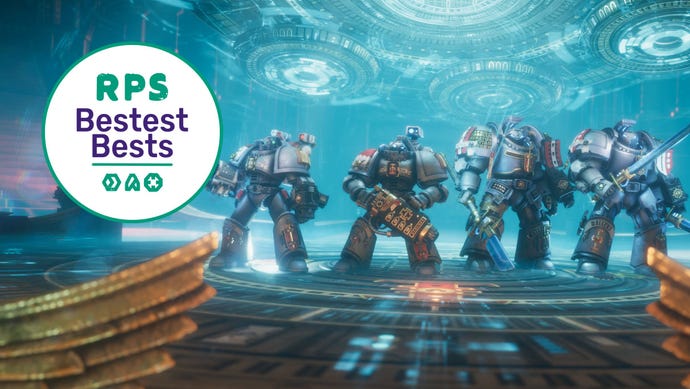 Four Grey Knights prepare to be teleported in Warhammer 40K: Chaos Gate - Daemonhunters, with the RPS Bestest Best logo in the corner of the image