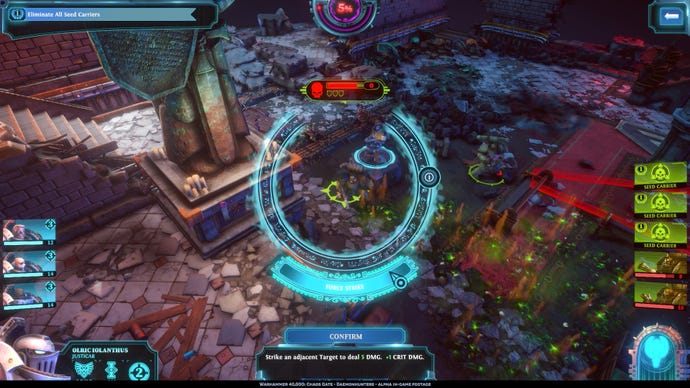 A space marine selects Force Strike in Warhammer 40K: Chaos Gate - Daemonhunters