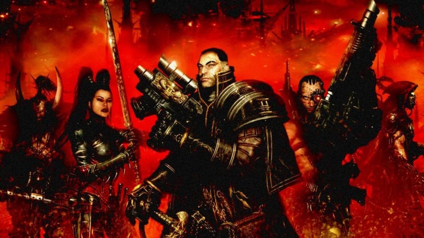 Cover art of the Warhammer 40,000 roleplaying book Dark Heresy featuring inquisitors.