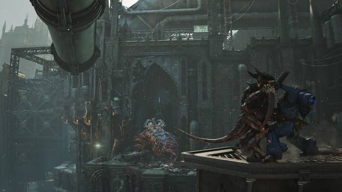 Titus struggles with an enemy in hand-to-hand combat amid the ruins of a city.