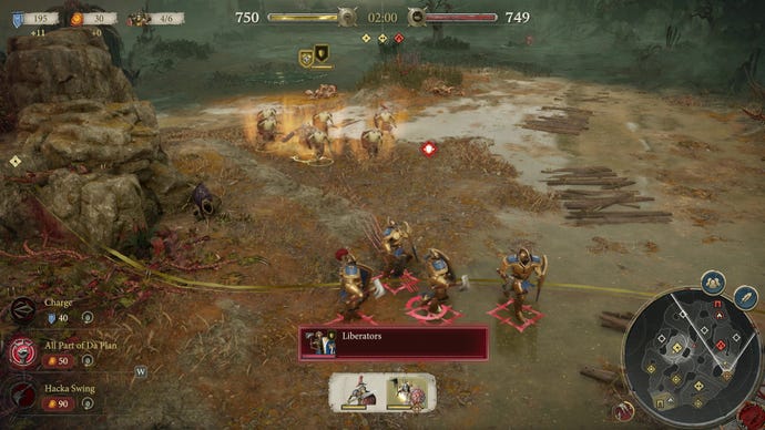 A group of Liberators run past a pack of Orruks in a multiplayer match in Warhammer Age Of Sigmar: Realms Of Ruin