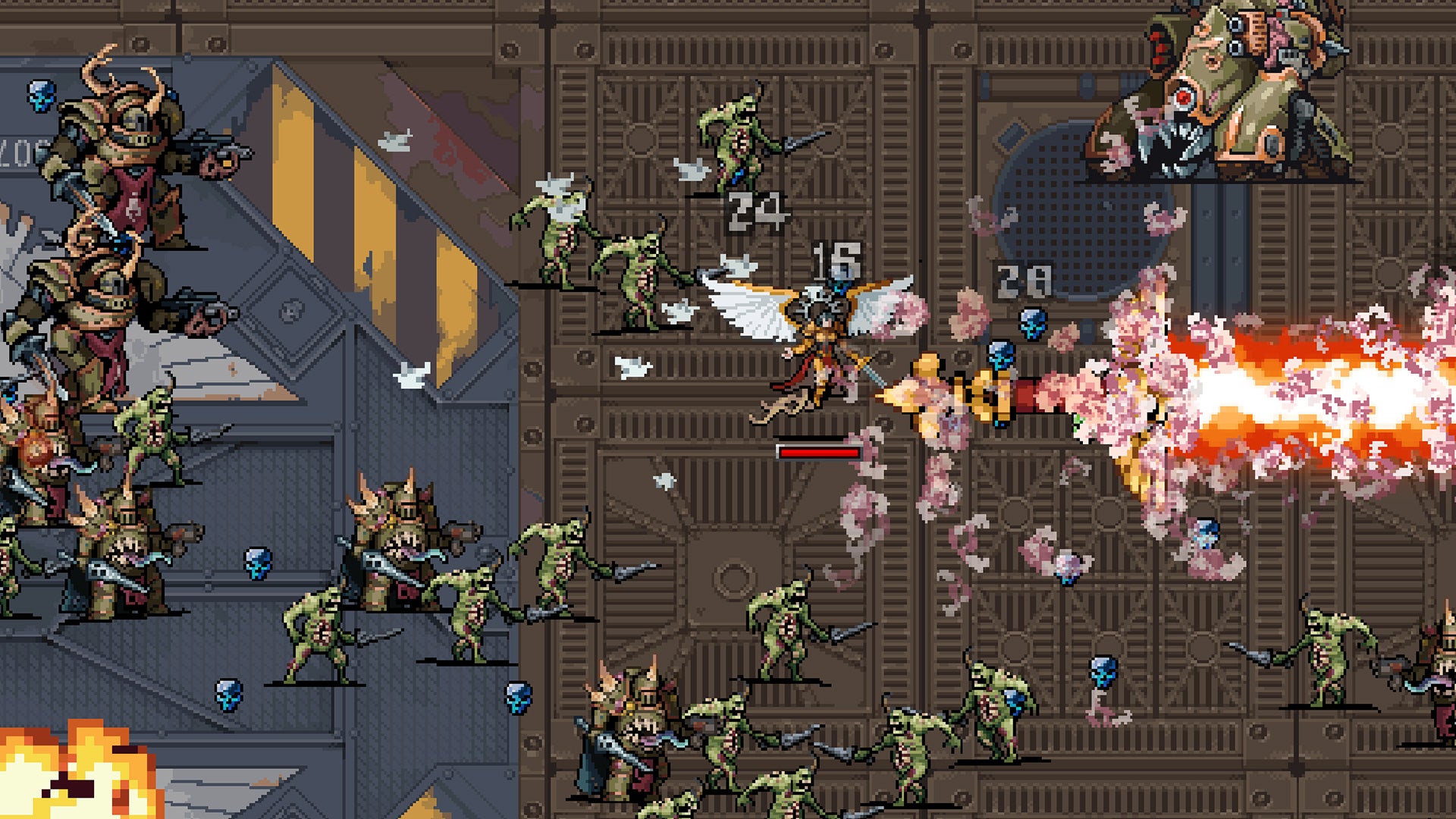 An energy beam fired in Warhammer Survivors