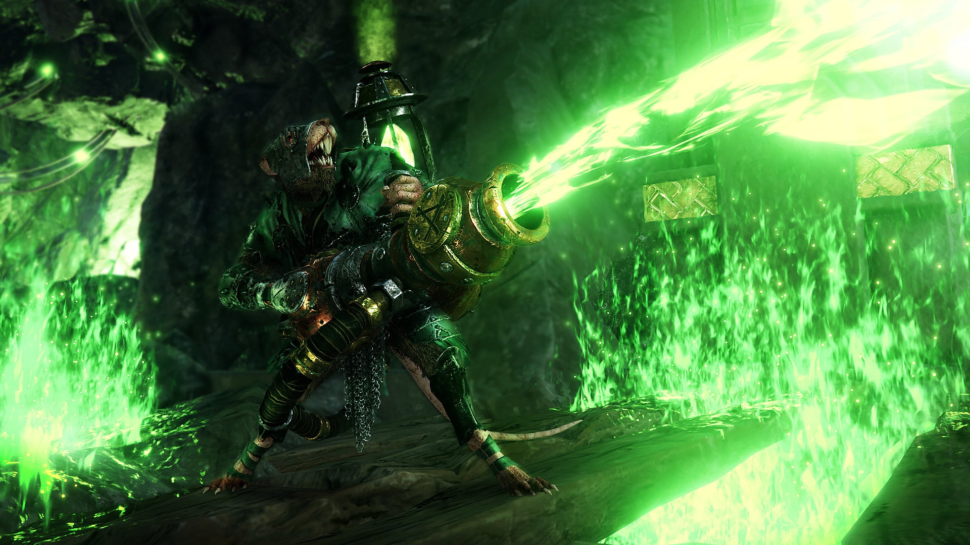 A ratman blasting green beams in a Warhammer: Vermintide 2 screenshot. - 1
