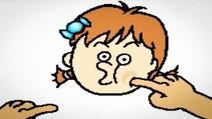 An MS Paint-looking image of a young feminine face being poked in the cheek by the finger of a hand presumably controlled by the player. It's weird. It's WarioWare.