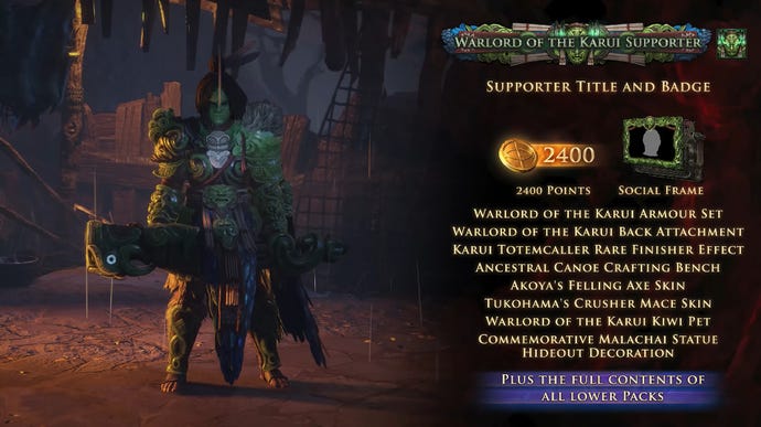 A description of the contents of the Warlord of Karui Path of Exile 2 Supporter Pack.