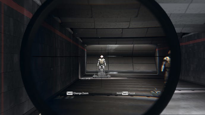 The player in Warzone 2.0 aims at a training dummy using the Signal 50 8x optic attachment.