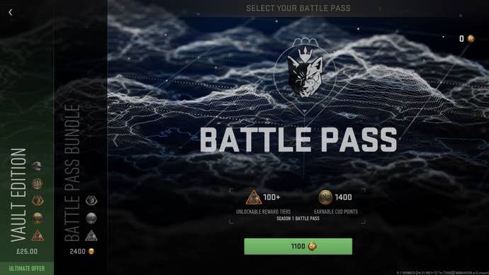 The Battle Pass purchase screen in Warzone 2.