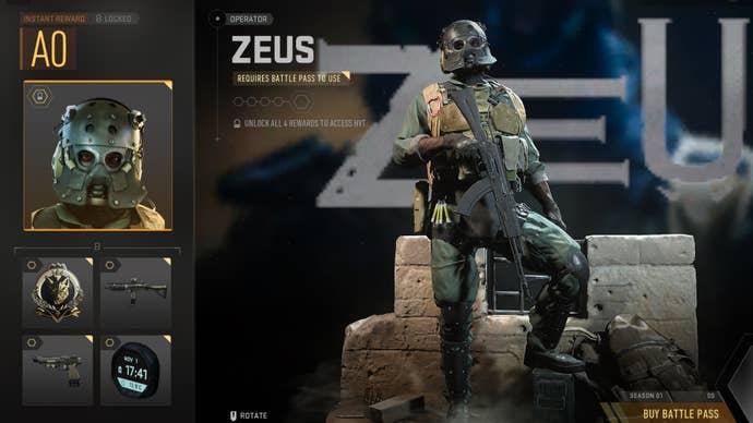 A screenshot of the A0 Sector screen in the Warzone 2 Battle Pass.