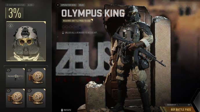 A screenshot of the Victory Sector screen in the Warzone 2 Battle Pass.