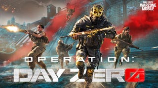 Artwork for the Warzone Mobile Day Zero event, showing soldiers on a battlefield and red flares in the background.