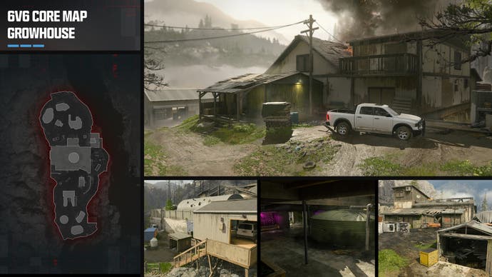 An overview of the map layout and screenshots for the map Growhouse coming to MW3 in Season 3.