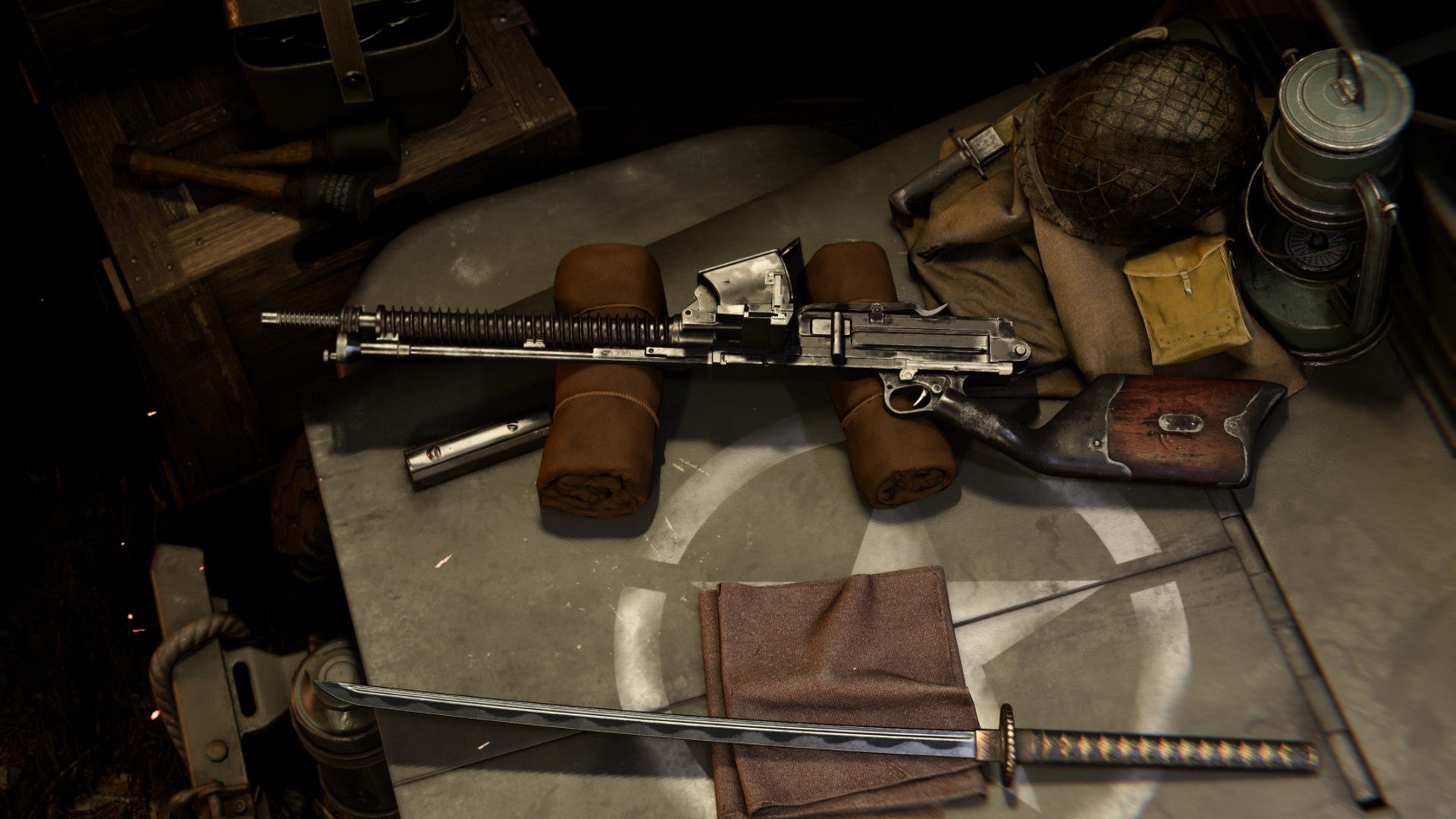 Type 11 LMG in the gunsmith loadout menu in Vanguard, next to a Katana