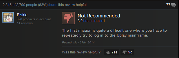 "uDontplay": Steam reviewers aren't too pleased about Watch Dogs