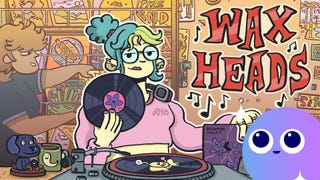 The key art for Wax Heads, showing a woman holding a vinyl record in her hand, with the Eurogamer Wishlisted logo in the bottom right corner.