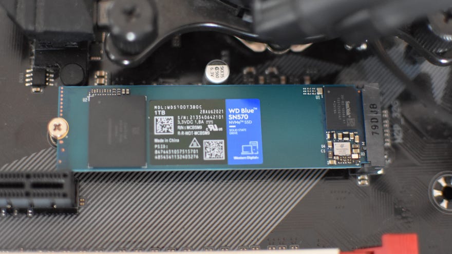 The WD Blue SN570 SSD installed in an M.2 slot.