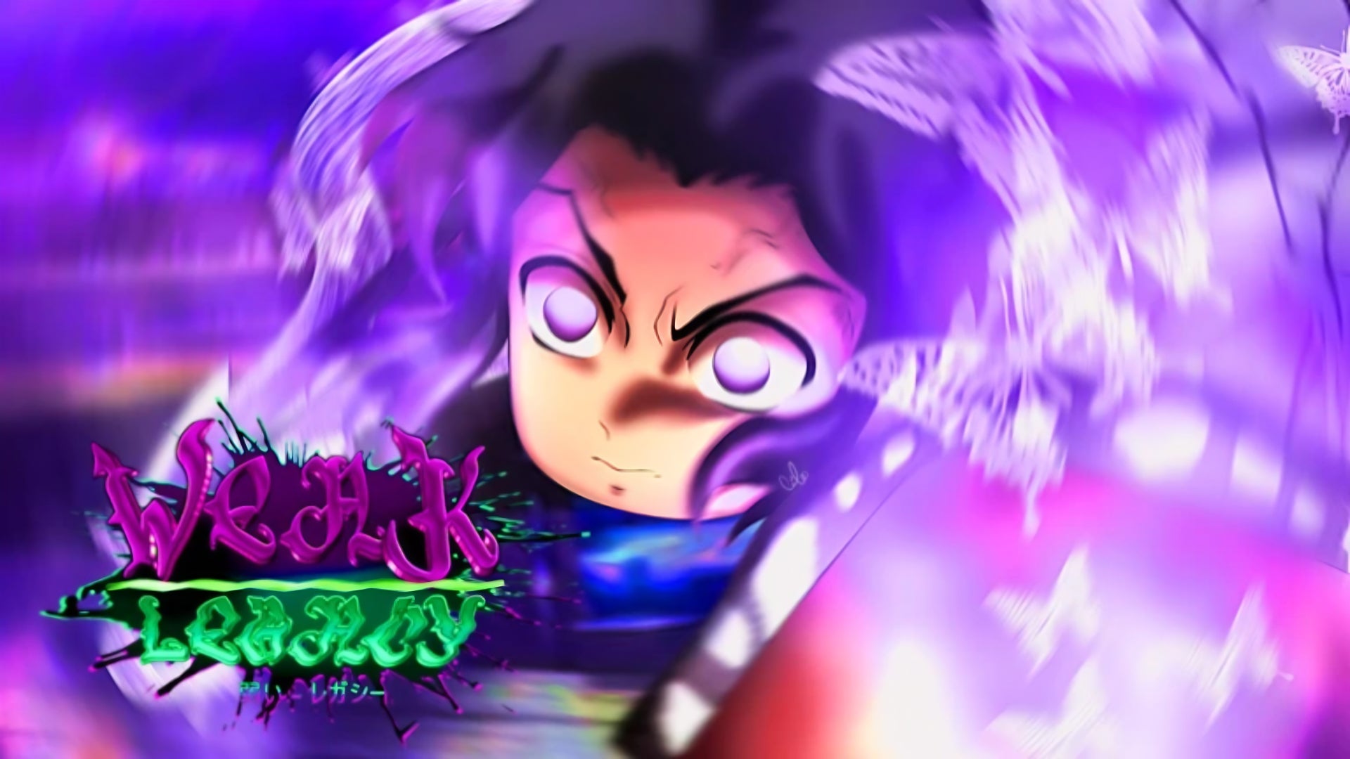 Stylised art from the Roblox game, Weak Legacy 2, depicting the Demon Slayer character Shinobu Kocho mid attack - 1