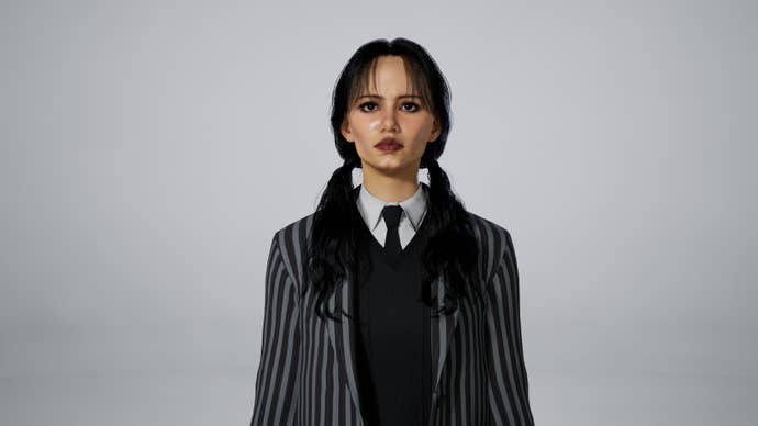 A character in inZOI who looks a lot like Wednesday from The Addams Family.
