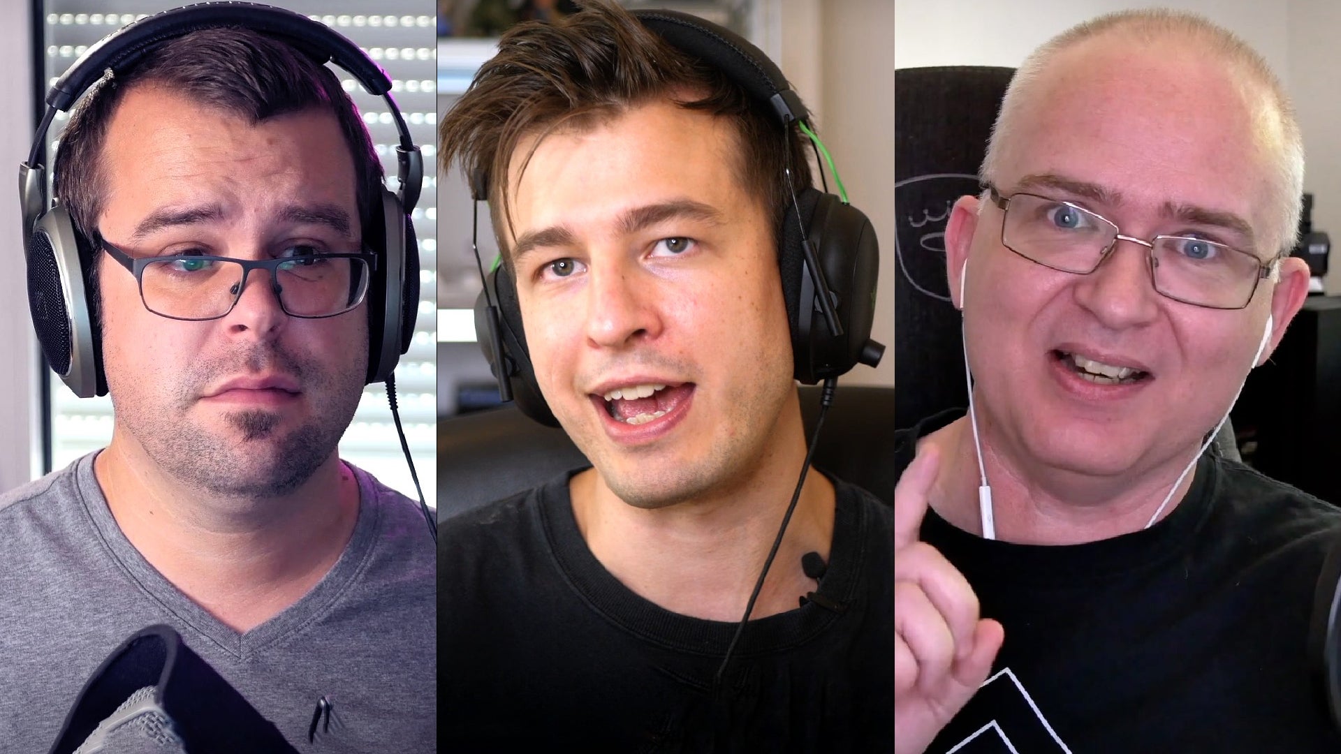 john linneman, alex battaglia and richard leadbetter appear in a triptych with curious expressions.