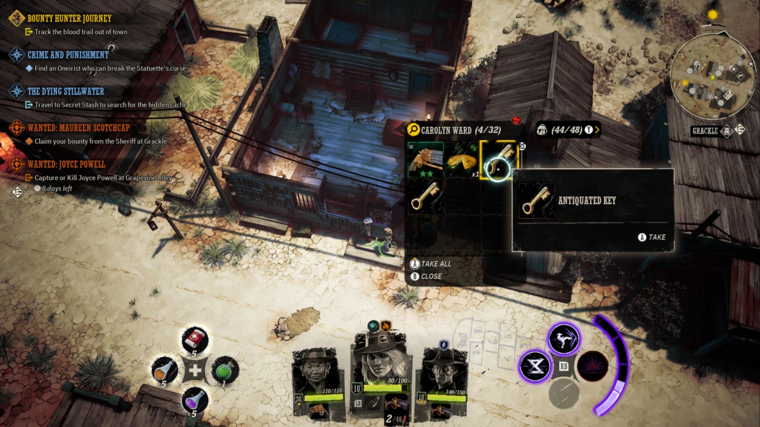 A cowboy dips into the pocket for a key in Weird West