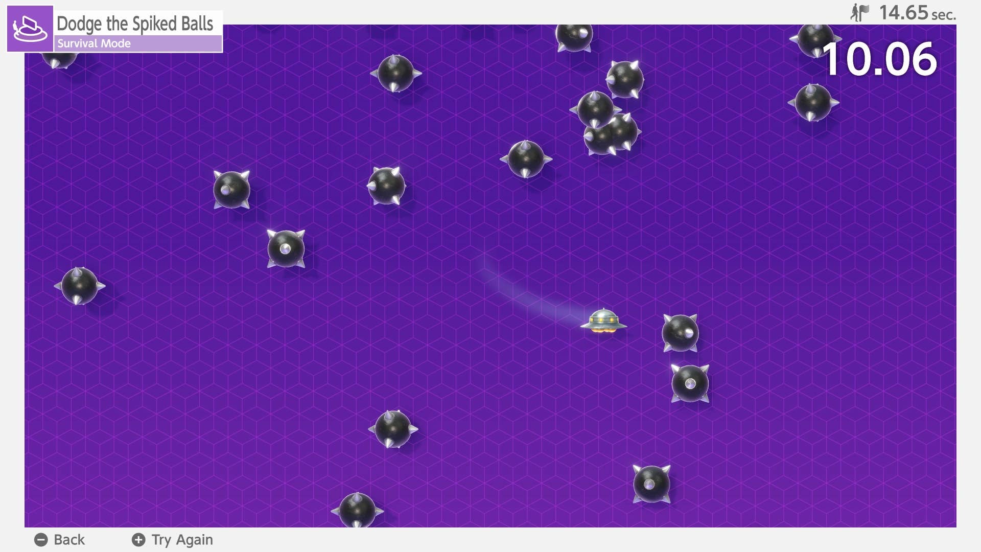 Nintendo Switch 2 Welcome Tour official screenshot showing a mini game where you dodge spikey balls as a spaceship