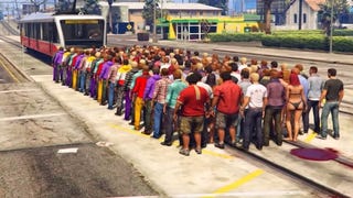 What happens when a tram collides with 100 people in GTA5?