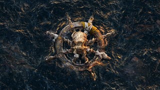 Skull and Bones concept art showing a ships wheel floating on the sea