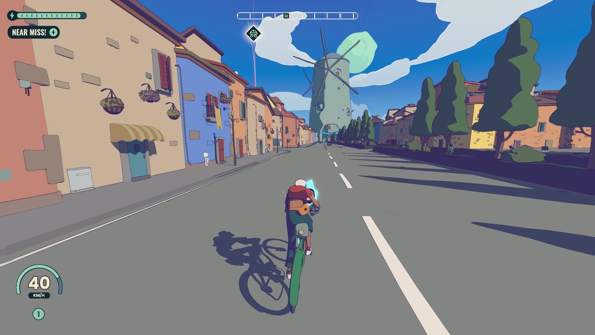 The player rides down the main road of the city. - 1