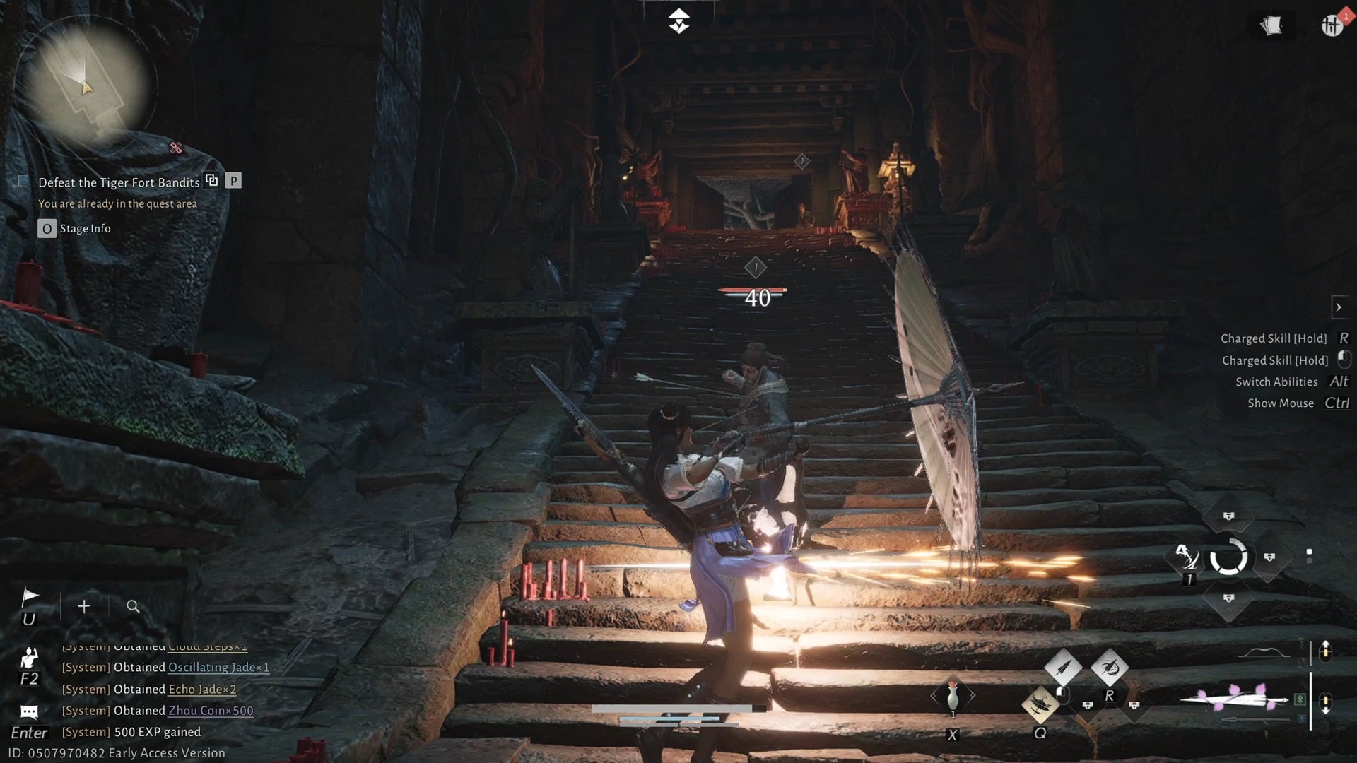Using a parasol to deflect a bandit's attack in one of Where Winds Meet's underground dungeons. - 5