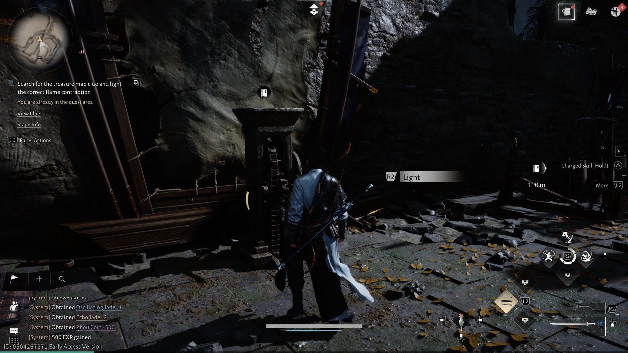 The main character lighting a second torch during the Echoes of Old Battles quest in Where Winds Meet. - 6