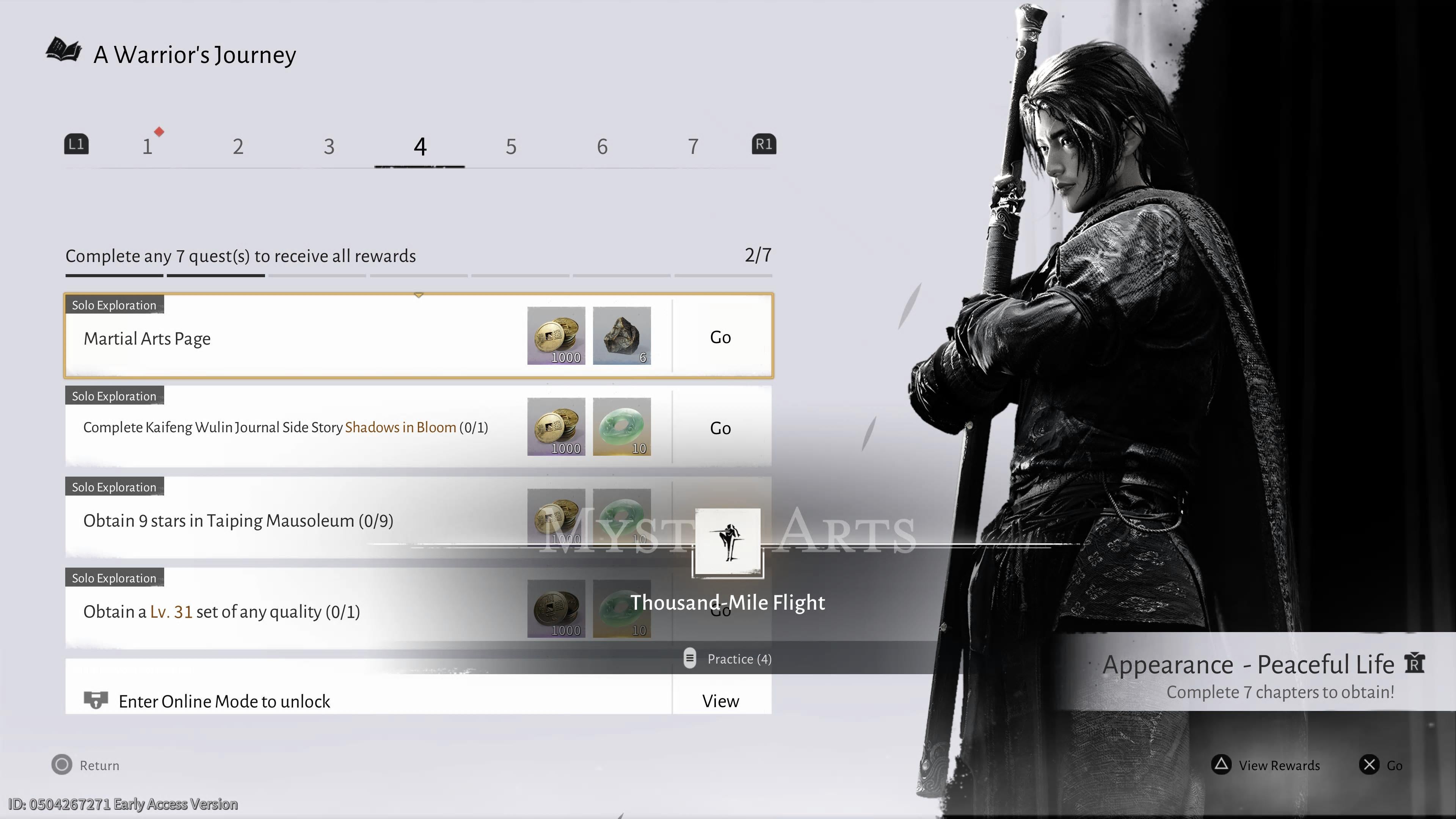 The daily rewards menu in Where Winds Meet where players get the Thousand Mile Flight ability. - 3