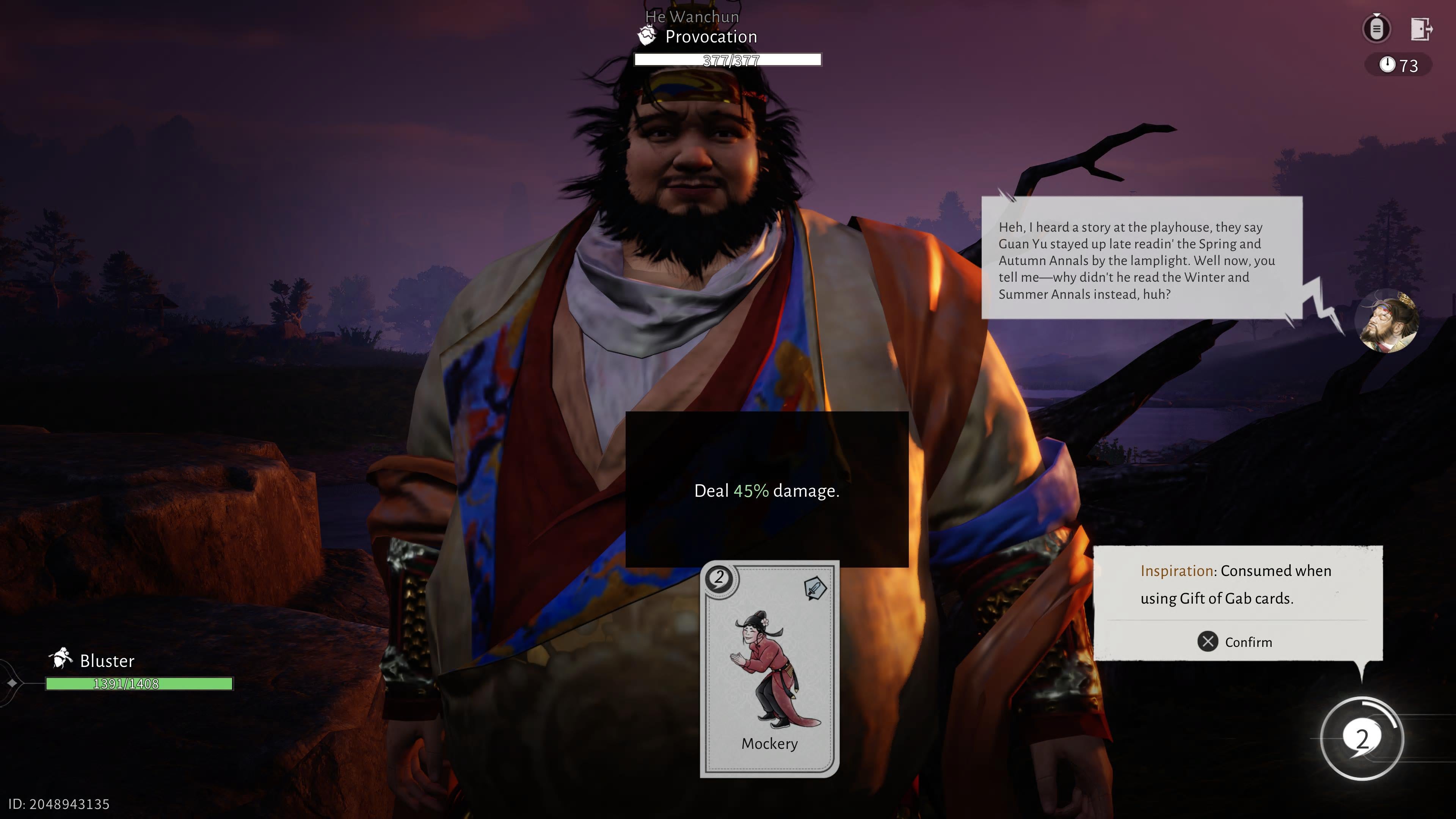 The player choosing a card to play in a Gift of the Gab debate in Where Winds Meet. - 3