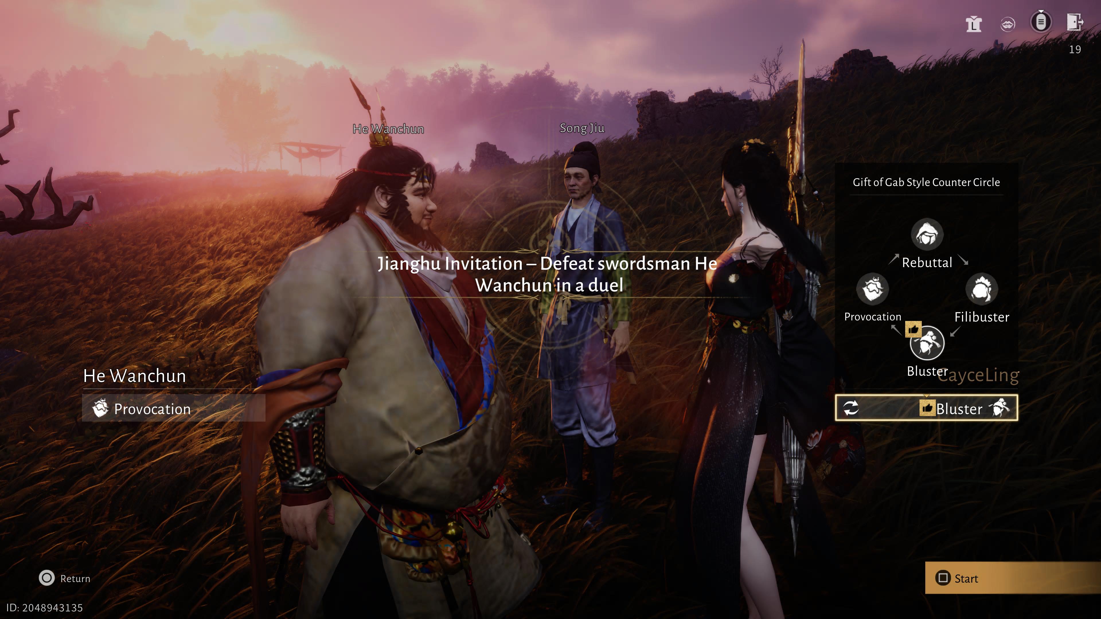 The main character in Where Winds Meet squaring off in a Gift of the Gab debate. - 1