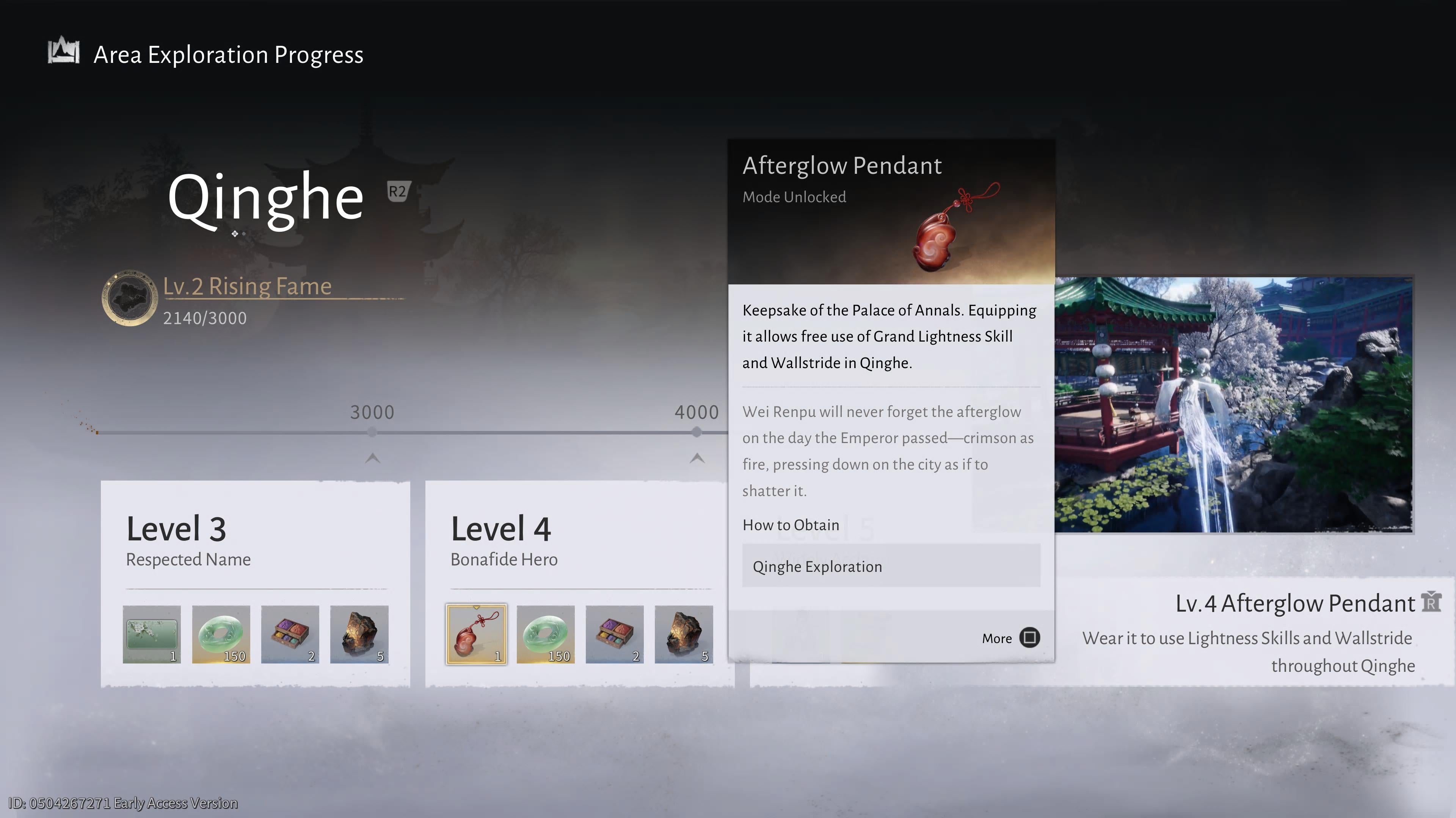 The Exploration Rewards menu where players get the Afterglow Pendant in Where Winds Meet. - 4